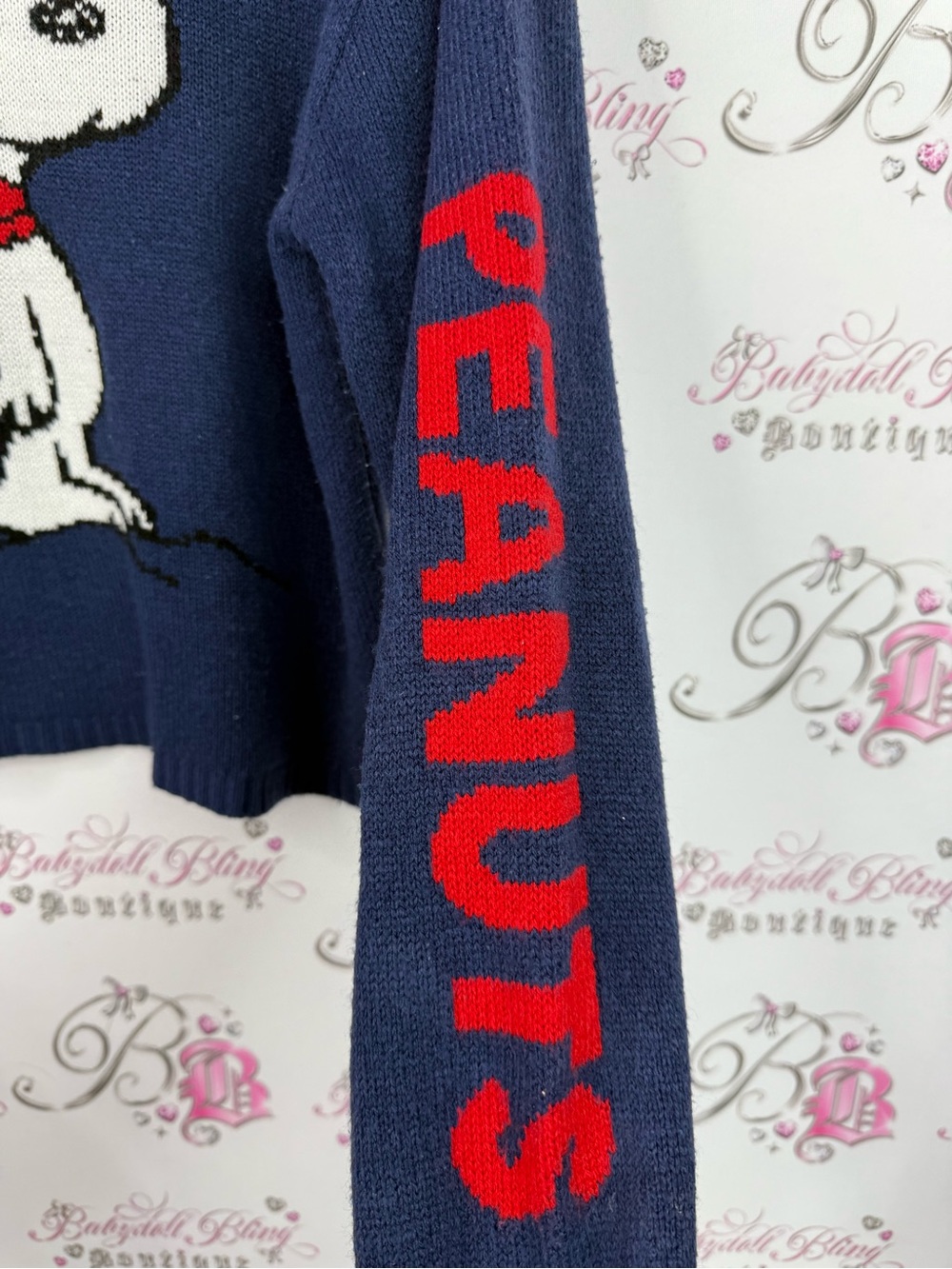 Peanuts knit snoopy sweater Navy Snoopy Graphic Crewneck Sweater Peanuts Design - Picture 4 of 10